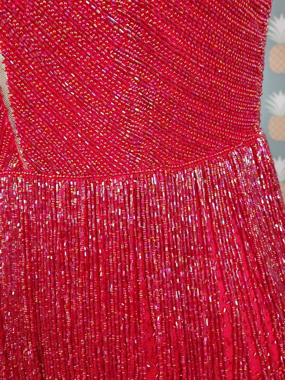 Ashley Lauren 4491 Beaded Fringe V-Neck Party Dress - Picture 7 of 8